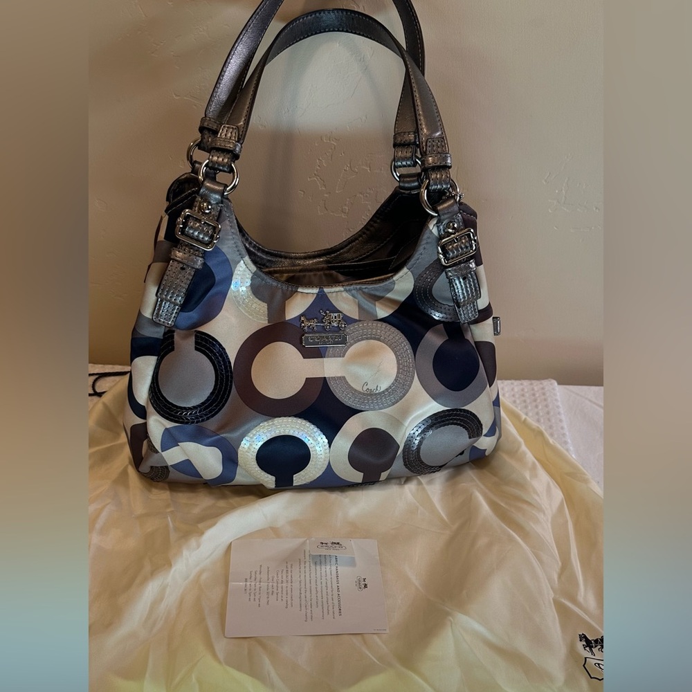 Coach Madison Scarf Print Sequin Shoulder Bag - Picture 2 of 11
